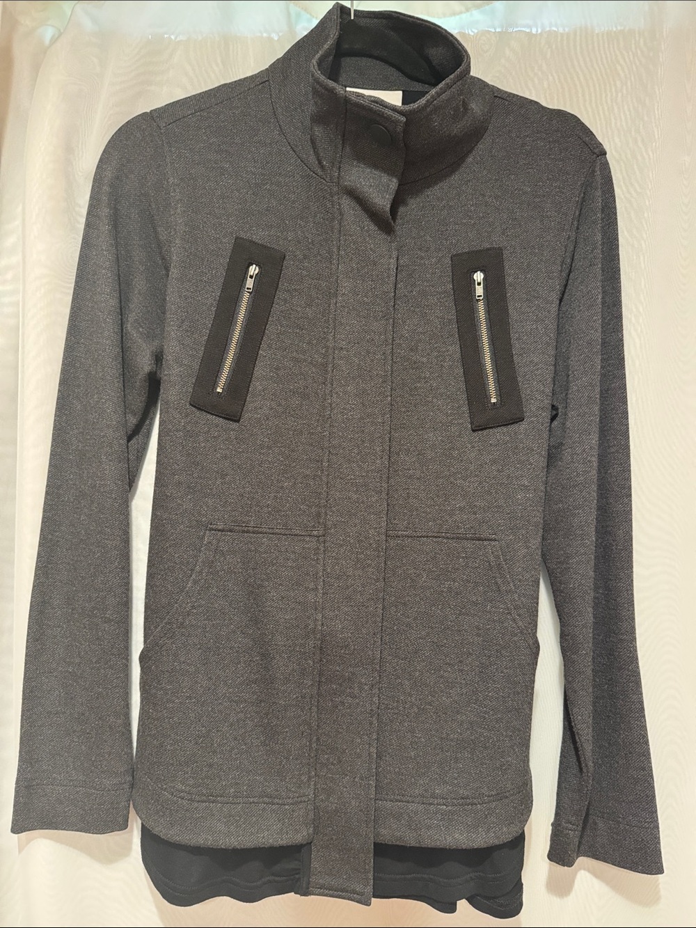 CAbi Charcoal Gray Zip-Pocket Blazer Jacket